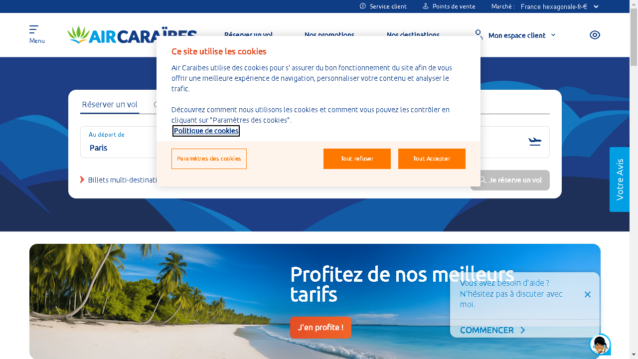 Capture d'écran de http://www.aircaraibes.com/